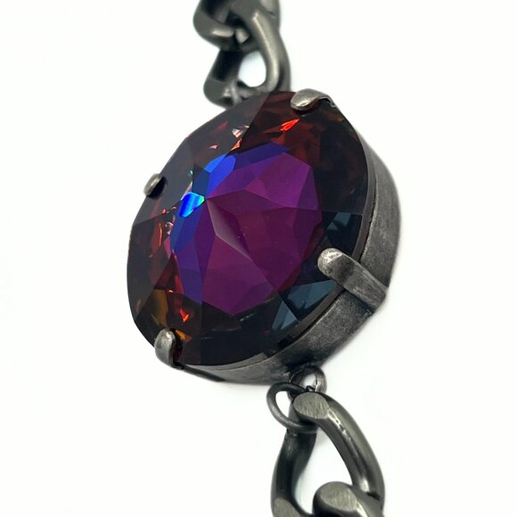 Handcrafted Large Exotic Red w/ Blue Swarovski Crystal Chunky Chain Bracelet - Picture 13 of 16